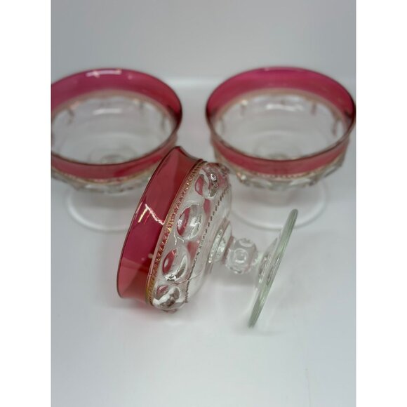 VTG Tiffin Kings Crown Thumbprint Sherbet/Dessert Dishes Set of 3 Glass Pedestal - Picture 3 of 7